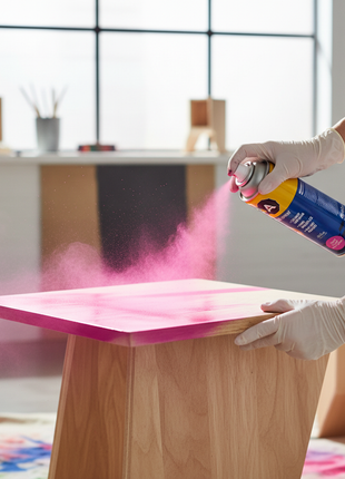 Pintura en Spray Rosa C&A en uso