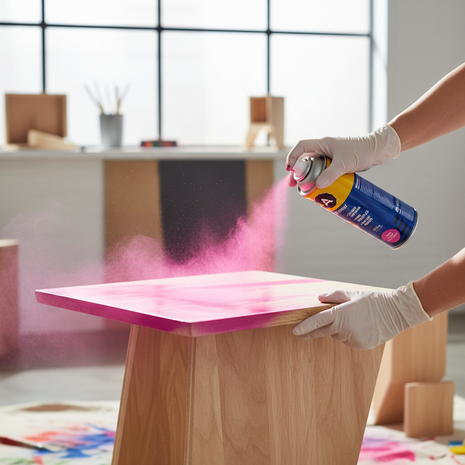 Pintura en Spray Rosa C&A en uso
