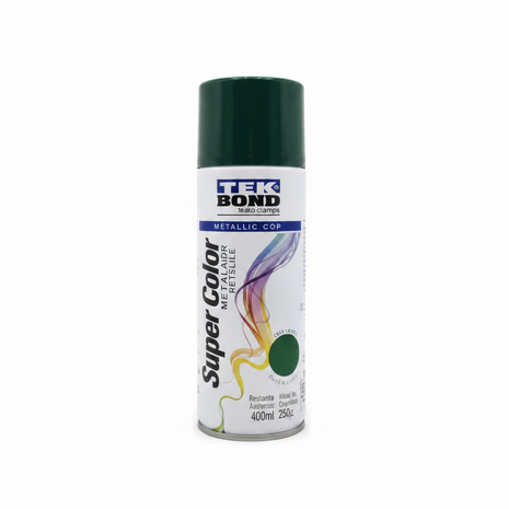 Tekbond spray verde metálico 400ml – pintura aerosol acabado metálico – cobertura uniforme – ideal para metal, madera y plástico

