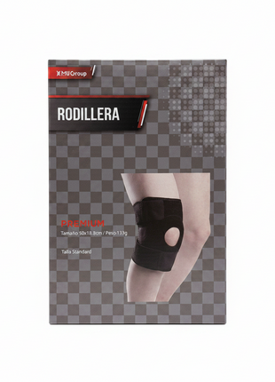 MU Group rodillera ortopédica premium neoprene ajustable apertura rotuliana talla estándar

