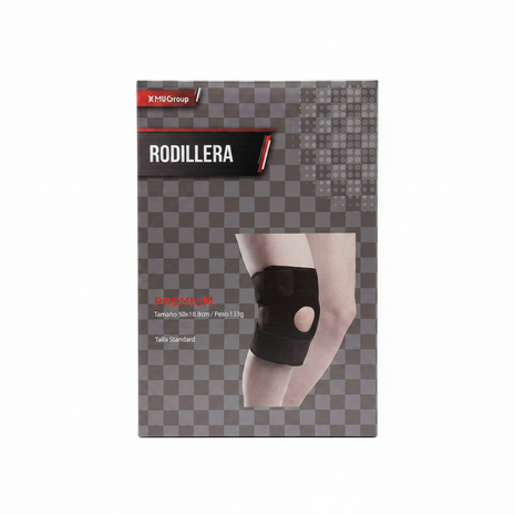 MU Group rodillera ortopédica premium neoprene ajustable apertura rotuliana talla estándar

