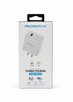 CARGADOR CON CABLE BLANCO TIPO C 66W ROMAX