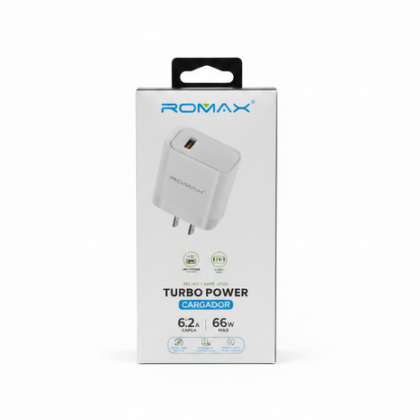 CARGADOR CON CABLE BLANCO TIPO C 66W ROMAX