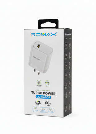 CARGADOR CON CABLE BLANCO TIPO C 66W ROMAX