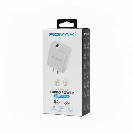 CARGADOR CON CABLE BLANCO TIPO C 66W ROMAX