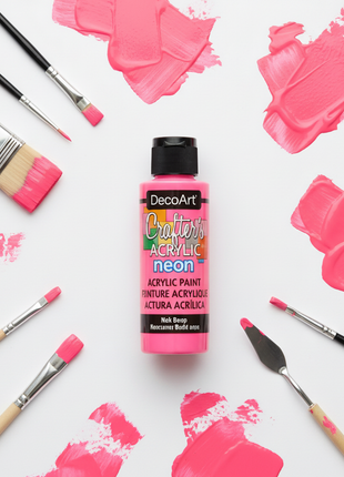 Pintura acrílica neón rosa 118ml frasco con pinceles y materiales de arte, color fluorescente intenso

