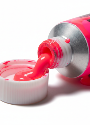 Detalle boquilla tubo pintura acrílica neón rosa 22ml Acrilex, color fluorescente para manualidades y arte Perú

