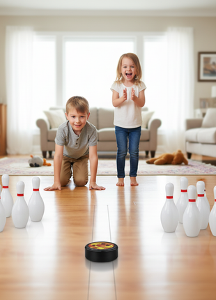 Set bowling infantil – juego para 2 jugadores – pines y slide – diversión en casa sobre superficie lisa