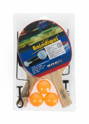 Set ping pong Baisidiwei – 2 paletas + 3 pelotas + red – madera y goma – juego completo para toda la familia