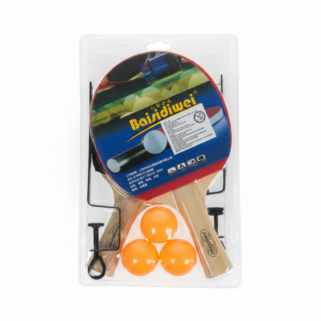 Set ping pong Baisidiwei – 2 paletas + 3 pelotas + red – madera y goma – juego completo para toda la familia
