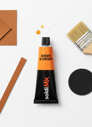 SoldiMix Cemento de Contacto – kit adhesivo con brocha – solución profesional para pegado de cuero, goma y tela

