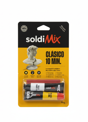SoldiMix Clásico 10 Min – adhesivo epóxico bicomponente en blíster – pegamento de alta resistencia para reparaciones rápidas

