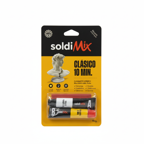 SoldiMix Clásico 10 Min – adhesivo epóxico bicomponente en blíster – pegamento de alta resistencia para reparaciones rápidas

