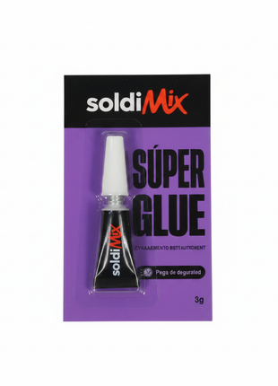 SoldiMix Súper Glue – pegamento instantáneo cianoacrilato en blíster morado – adhesivo de secado rápido para plástico, cerámica y metal

