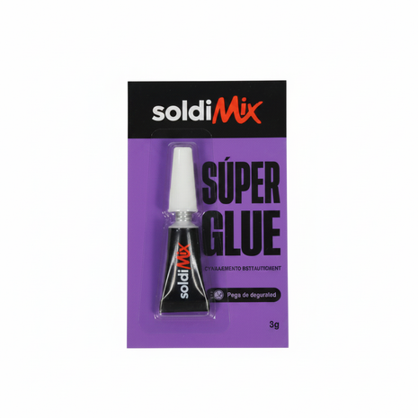 SoldiMix Súper Glue – pegamento instantáneo cianoacrilato en blíster morado – adhesivo de secado rápido para plástico, cerámica y metal

