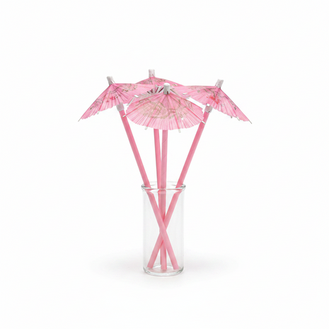 Sorbetes paraguas cóctel x5 rosa sombrilla decorativa papel plateado bebidas fiesta
