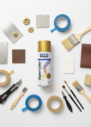 Tek Bond Super Color dorado metálico – aerosol decorativo multiusos – compatible con metal, madera y plástico – acabado premium

