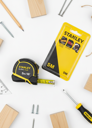 Stanley Global Plus wincha 5M – herramienta de medición profesional – cinta de acero graduada – uso construcción y carpintería


