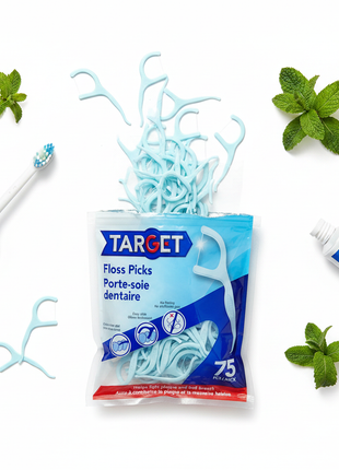 Target Floss Picks menta x75 – hilo dental con palillo – sin deshilachado – combate placa y mal aliento