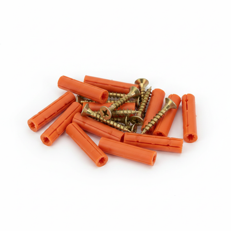 Juego x10 tarugos naranja y tornillos dorados 4x50mm para pared — OcShop Perú

