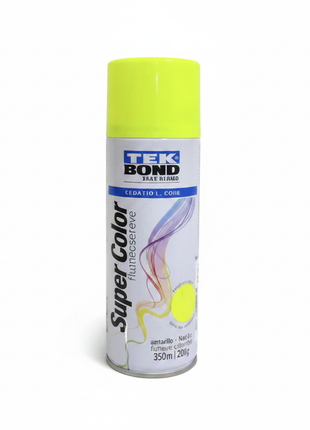 TEK BOND Super Color spray amarillo fluorescente – pintura en aerosol alta visibilidad – acabado brillante intenso – uso en señalización, manualidades y superficies

