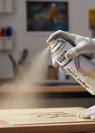 TEKBOND Super Color beige en uso – aerosol aplicado a mano – pintura de secado rápido – ideal para restauración y proyectos del hogar

