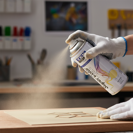 TEKBOND Super Color beige en uso – aerosol aplicado a mano – pintura de secado rápido – ideal para restauración y proyectos del hogar

