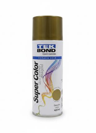 TEK BOND Super Color spray dorado – pintura en aerosol acabado metalizado – cobertura uniforme y brillante – uso en decoración, madera y superficies ornamentales

