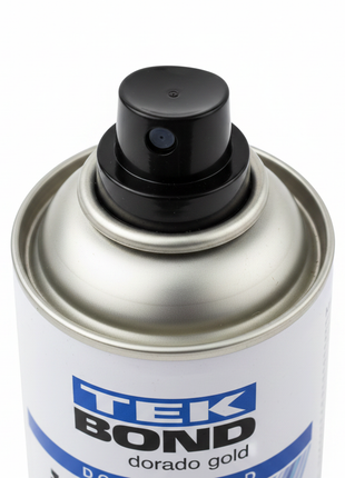 TEK BOND Super Color dorado – detalle boquilla spray – válvula de precisión – aerosol profesional acabado metalizado premium

