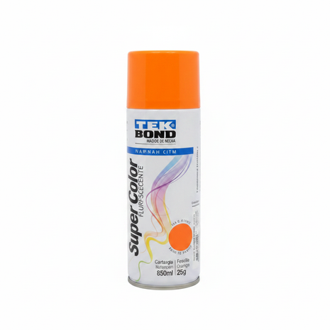 TEK BOND Super Color spray naranja fluorescente – pintura en aerosol alta visibilidad – acabado brillante intenso – uso en señalización, manualidades y superficies

