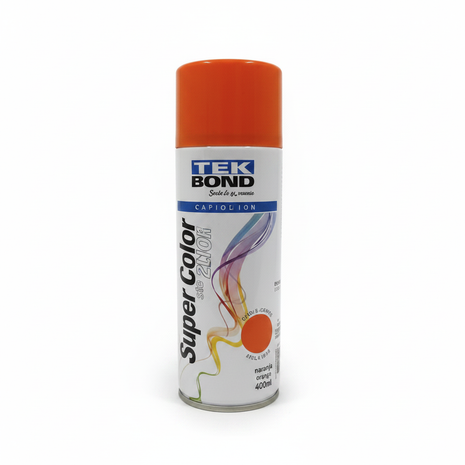 TEK BOND Super Color spray naranja – pintura en aerosol de alta cobertura – acabado brillante cálido – uso en metal, madera y superficies decorativas

