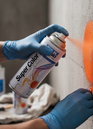 TEK BOND Super Color naranja en uso – aerosol aplicado a mano – pintura de secado rápido – ideal para restauración, manualidades y proyectos del hogar


