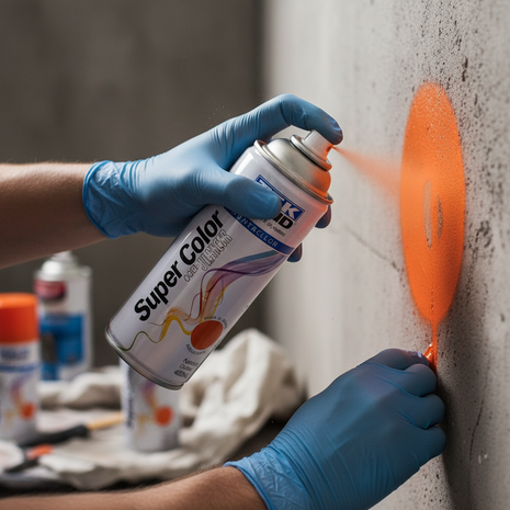 TEK BOND Super Color naranja en uso – aerosol aplicado a mano – pintura de secado rápido – ideal para restauración, manualidades y proyectos del hogar

