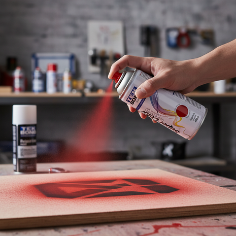 TEK BOND Super Color rojo en uso – aerosol aplicado a mano – pintura de secado rápido – ideal para restauración, manualidades y proyectos del hogar

