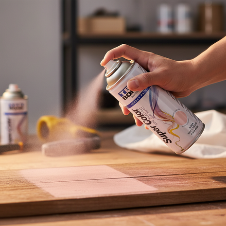 TEK BOND Super Color rosa en uso – aerosol aplicado a mano – pintura de secado rápido – ideal para proyectos creativos y decoración del hogar

