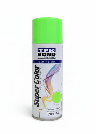 TEKBOND Super Color spray verde fluorescente – pintura en aerosol de alta cobertura – acabado brillante intenso – uso en manualidades y superficies

