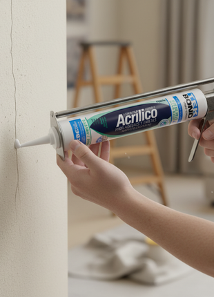 Tekbond Acrílico aplicado con pistola en grieta de pared – sellador acrílico blanco pintable para reparaciones del hogar – Envíos express

