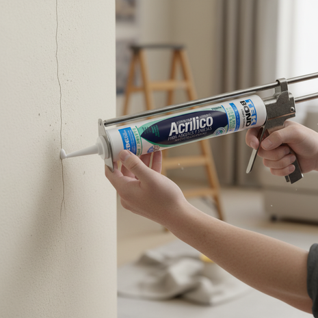 Tekbond Acrílico aplicado con pistola en grieta de pared – sellador acrílico blanco pintable para reparaciones del hogar – Envíos express

