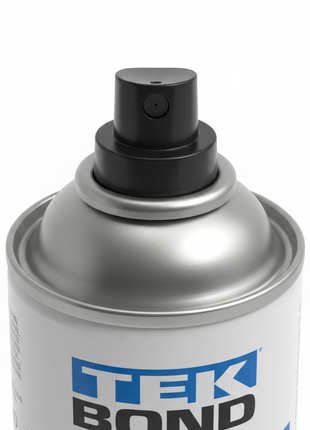 Tekbond Cola Spray Permanente detalle de válvula y etiqueta – aerosol adhesivo de alta cobertura y fijación permanente – Envíos express

