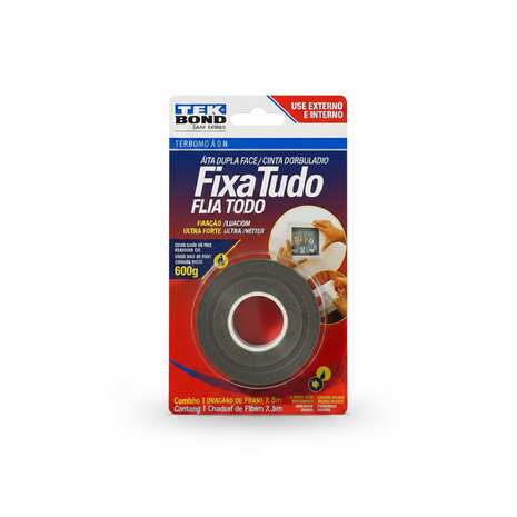 Tekbond Fixa Tudo cinta doble cara gris – fijación extra fuerte – sin clavos ni tornillos – ideal para hogar y oficina

