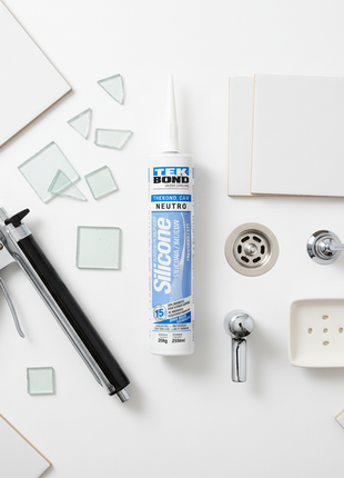 Tekbond Silicone Neutro con pistola calafateadora y materiales de baño – sellador de silicona para cerámica y vidrio – Envíos express

