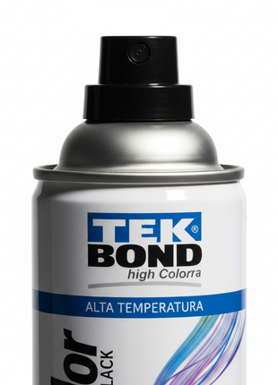 Tekbond Super Color negro mate alta temperatura – detalle de válvula y etiqueta – aerosol de alta resistencia térmica – Envíos express