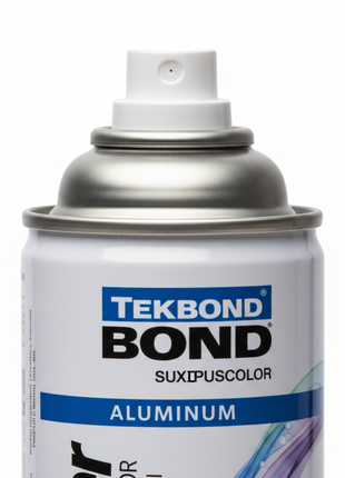 Tekbond Super Color aluminio – detalle de válvula y etiqueta – aerosol metálico de alta cobertura y precisión – Envíos express