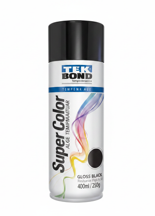 Tekbond Super Color pintura aerosol negro brillante alta temperatura – acabado gloss resistente al calor para motores y escapes – Envíos express

