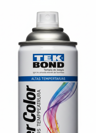 Tekbond Super Color negro brillante alta temperatura – detalle de válvula y etiqueta – aerosol de alta resistencia térmica – Envíos express


