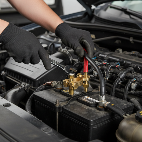 Terminales de batería de bronce en uso en auto