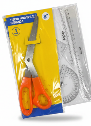 Tijera Universal Naranja + regla y transportador - producto