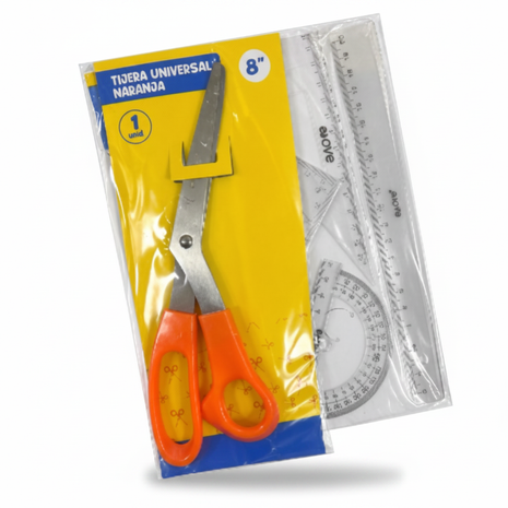 Tijera Universal Naranja + regla y transportador - producto