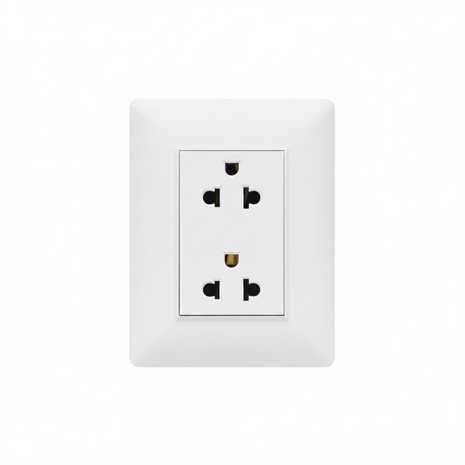 Tomacorriente doble universal blanco – enchufes de pared para clavija plana y redonda – instalación empotrada

