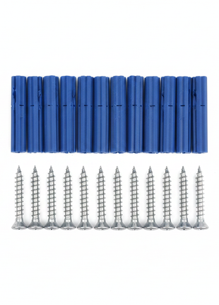 Set x10 tarugos plástico azul 4.5mm x 30mm con tornillos Phillips, cuerpo estriado expansión para pared


